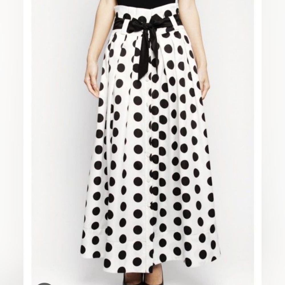 Vintage Polka Dot Maxi Skirt with Pockets